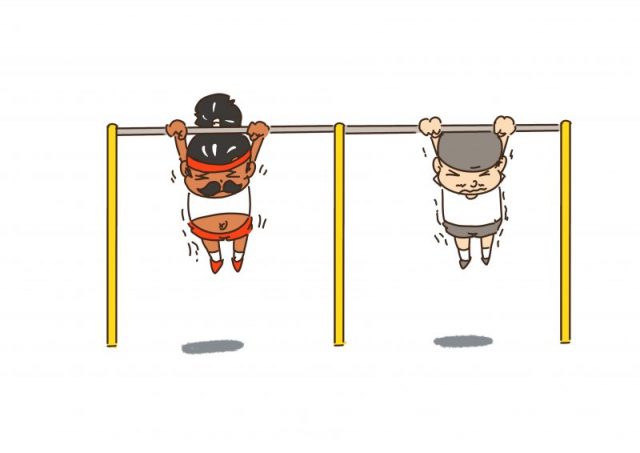 鉄棒ぶら下がり競争